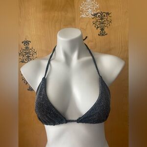 NWT Vintage 2000s Y2K Black Glitter String Bikini Top Adjustable Lined M/L
